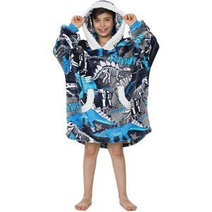 7-12 YR Oversized Wearable Blanket Sherpa Flannel Soft Cozy Fluffy Warm Hoodie